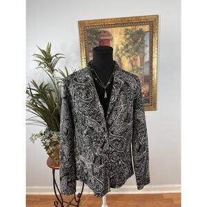 Travelers Collection Blazer Jacket Womens Size 1 Black White Paisley Whimsigoth